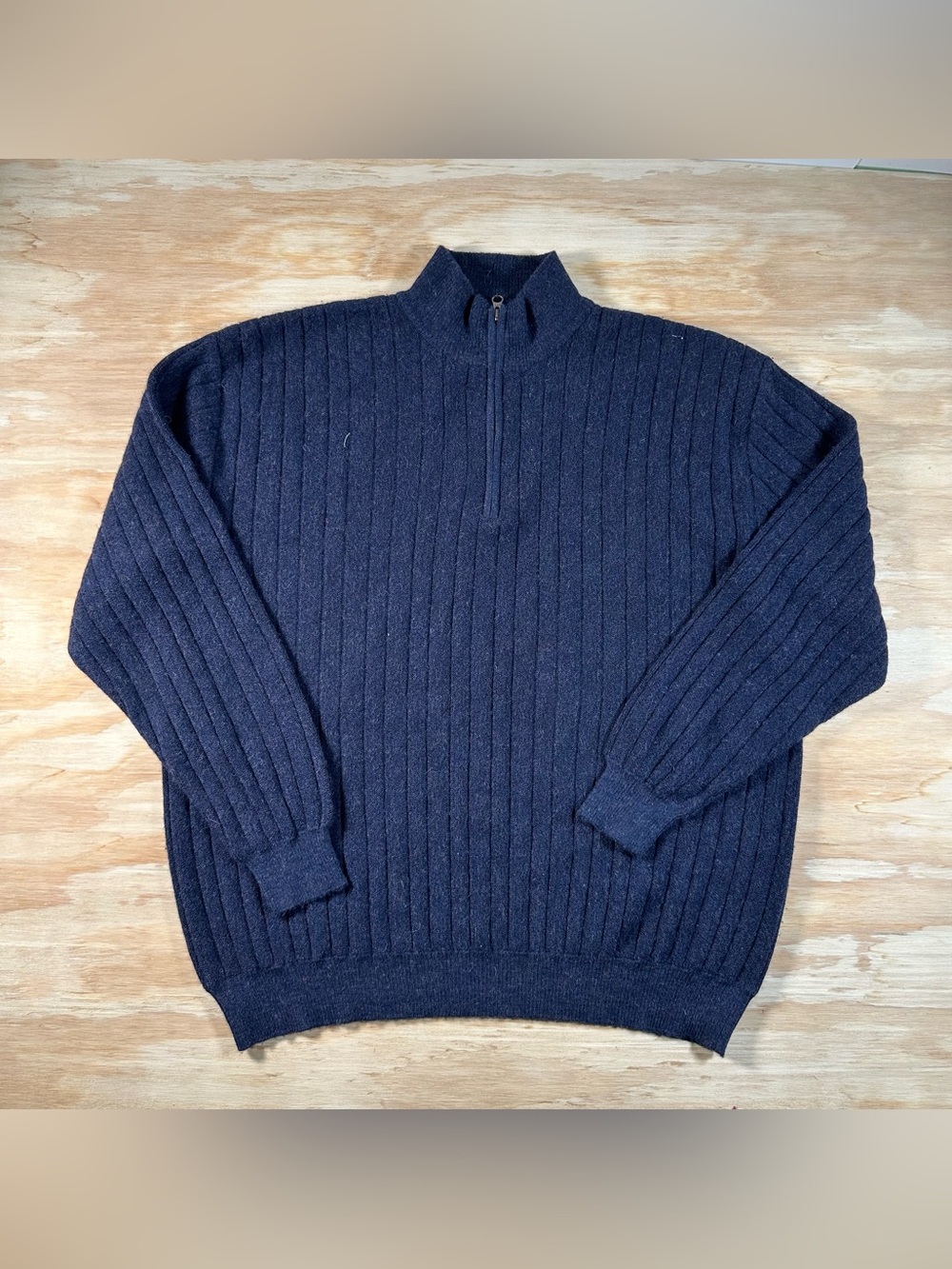Peru Unlimited Mens XL Quarter Zip Sweater Baby Alpaca Wool Blend Ribbed Navy Bl